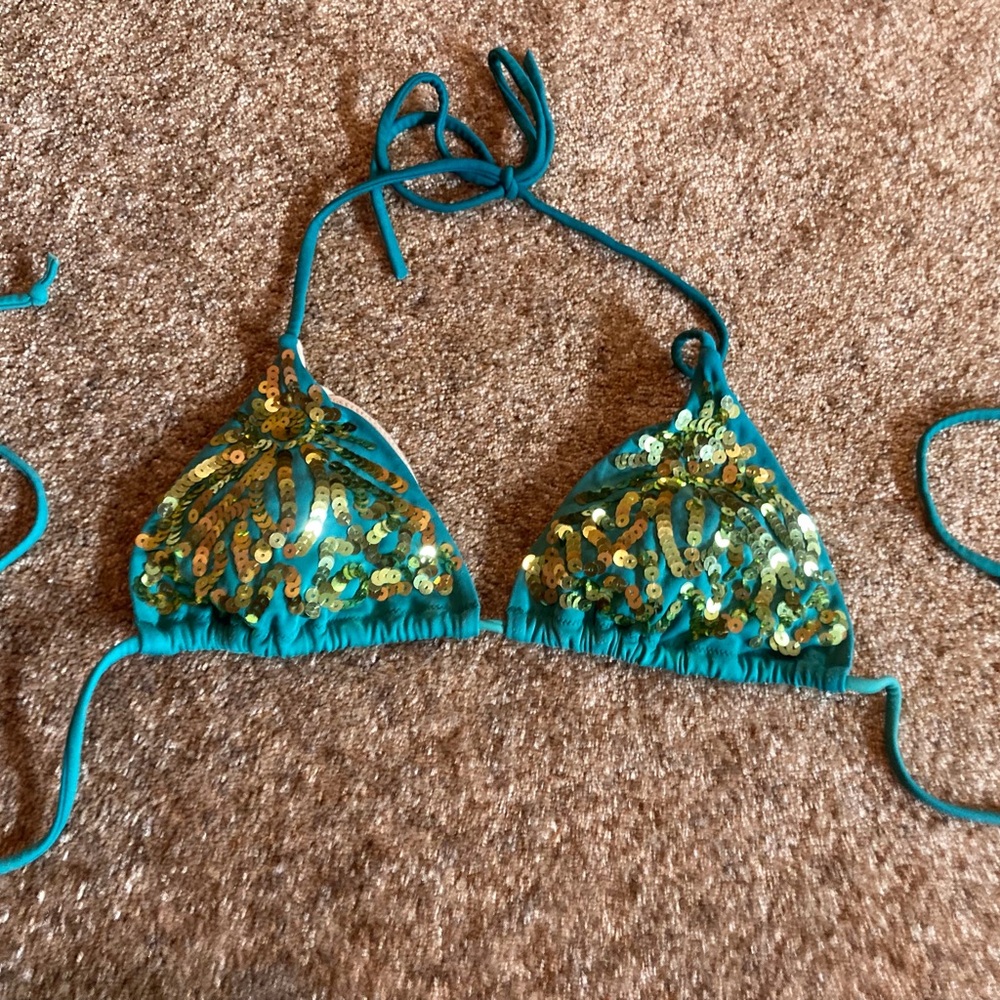 Victoria's Secret Turquoise and Gold Sequin Bikini